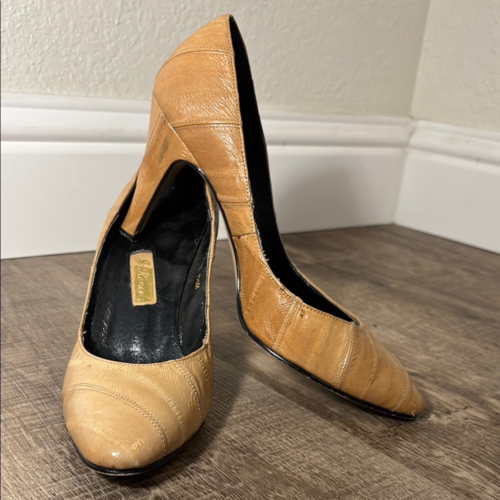 J. Renee Tan Leather Heels Classic Pumps